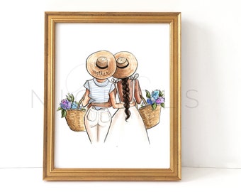 5x7" Mother's Day Fashion Print, Choose your Skin Tone/Hair Color, Personalize (Fashion Illustration Print)