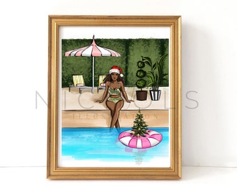Holiday Hideaway (Holiday Fashion Illustration Print) (Choose your Hair Color/Skinetone)