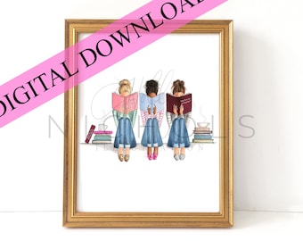 DIGITAL DOWNLOAD The Book Club (Instant Printable Fashion Illustration)