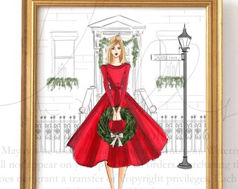 Holly Lane (Holiday Fashion Illustration, Available in 4 Hair Colors/2 Skintones)