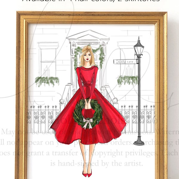 Holly Lane (Holiday Fashion Illustration, Available in 4 Hair Colors/2 Skintones)
