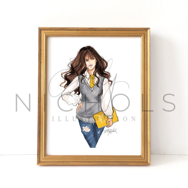 Everyday Magic, Yellow House (Fashion Illustration Print) Choose your Hair Color/Skintone