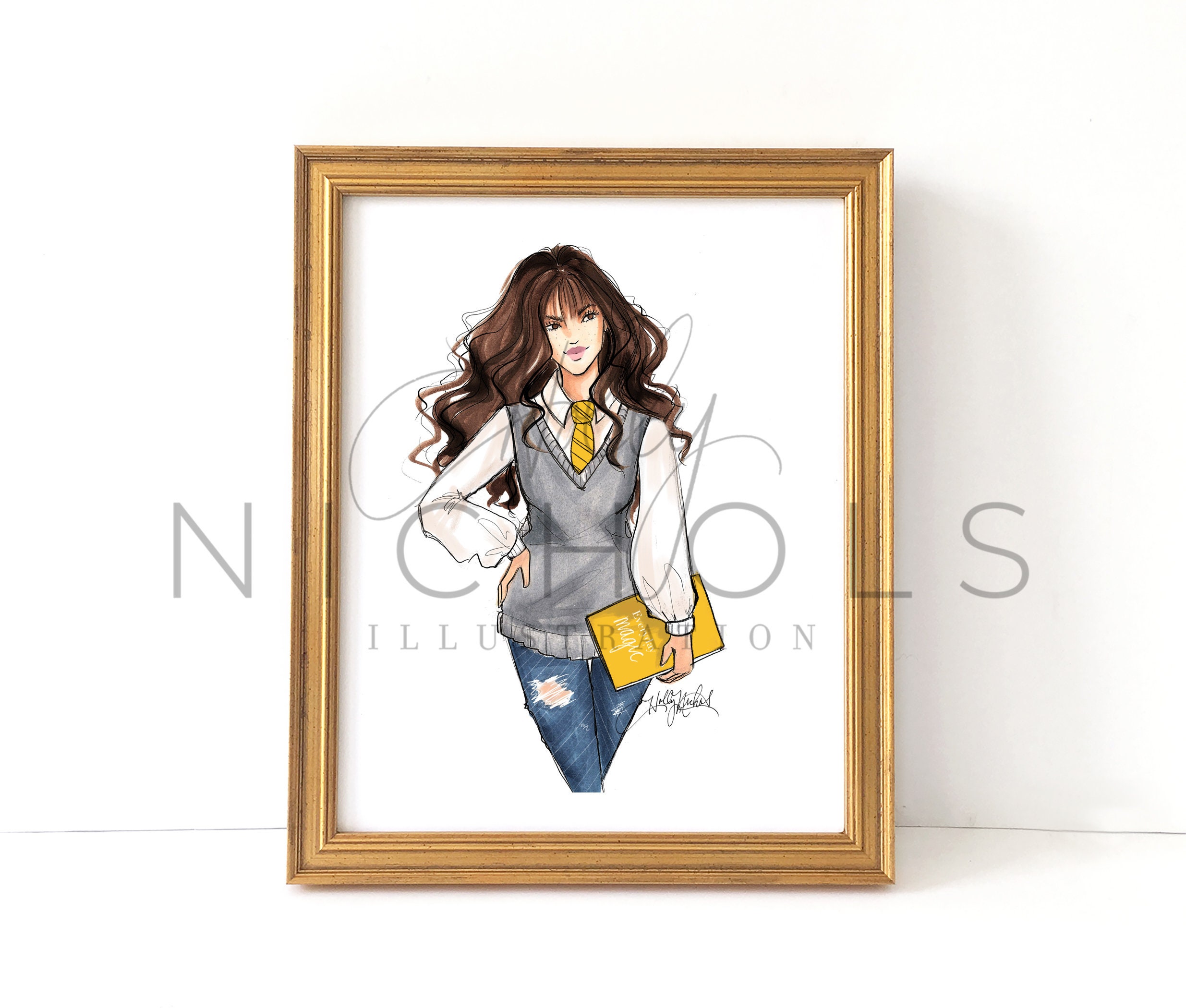 Everyday Magic, Yellow House (Fashion Illustration Print) Choose your Hair Color/Skintone