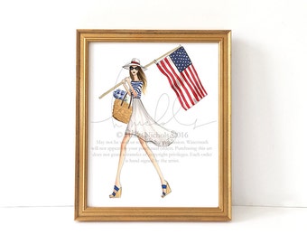 Abigail, Patriotic Girl (Fashion Illustration Print)