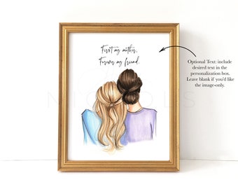 Custom Mother's Day Fashion Illustration Print: Choose Hair Colors
