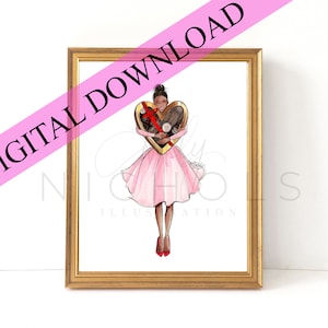DIGITAL DOWNLOAD Sweeter than a Box of Chocolates, Deep Skin (Instant Printable Fashion Illustration)