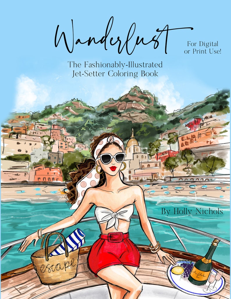 Digital Fashion Illustration Travel Wanderlust Coloring Book for digital or print use Adult/Kids Coloring Book PDF, JPEG, and PNG image 2