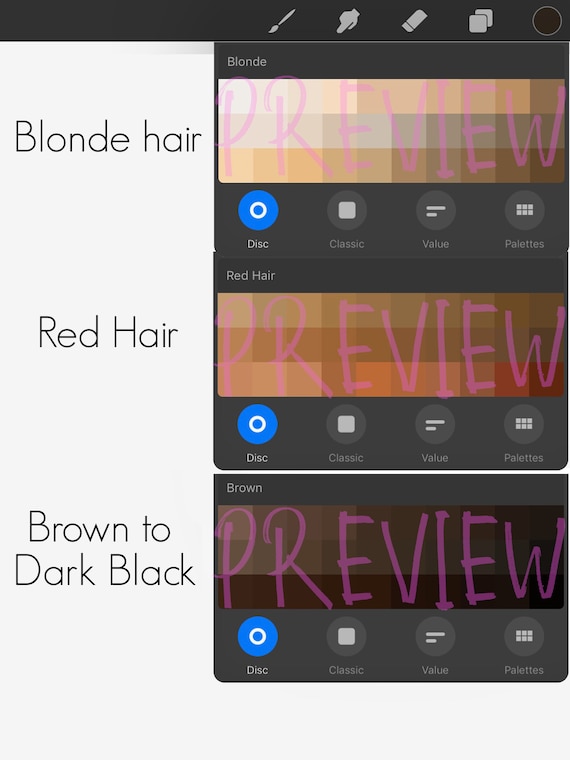Procreate Hair Palette By Holly Nichols Three Sets Of Color Etsy