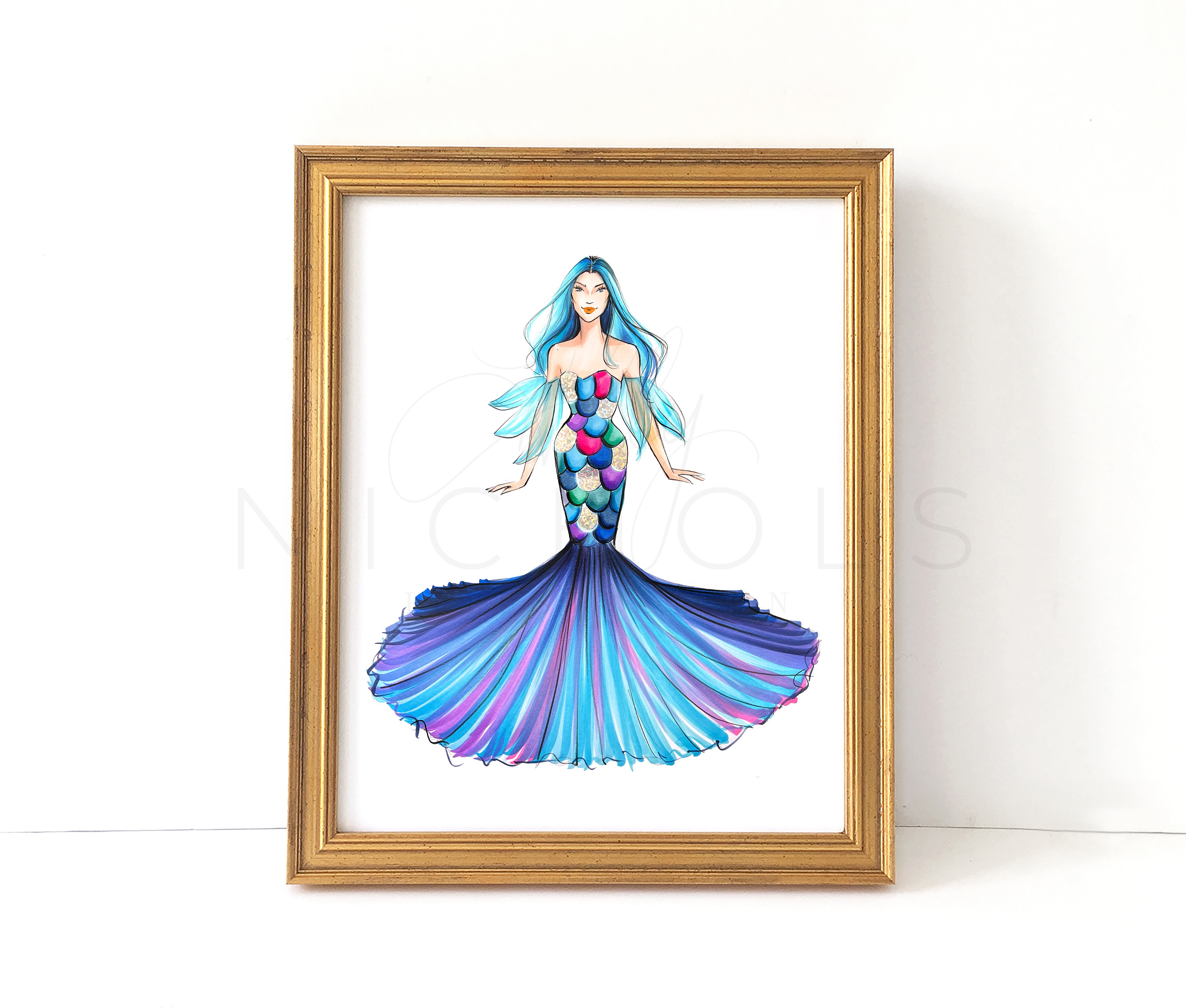 The Rainbow Scale, 2D print (Children's Book Haute Couture Series, Fashion Illustration Print) PREORDER, shipping begins 10-23