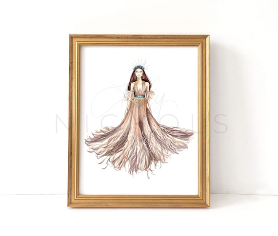 Virgo Dress, Feathered Dress (zodiac Fashion Illustration Print