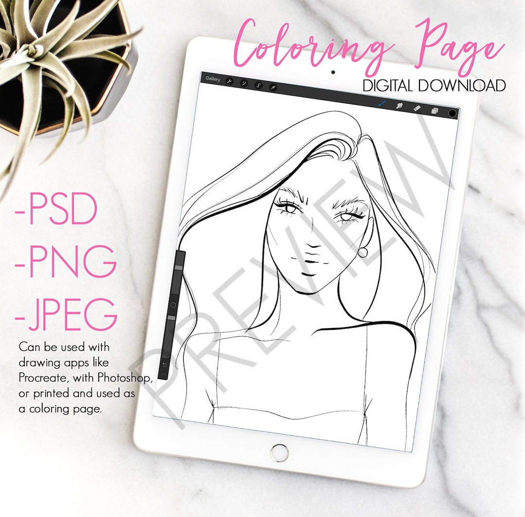 Portrait Template Coloring Page for Procreate, Printing and Coloring ...