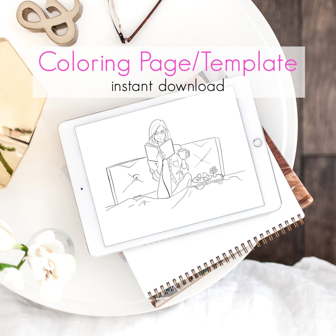 DIGITAL DOWNLOAD "breakfast in Bed" Coloring Page (instant Printable ...