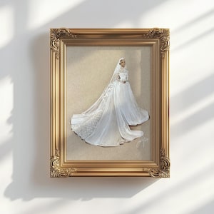 Grace Kelly's Wedding Dress vintage Fashion Illustration Print Small