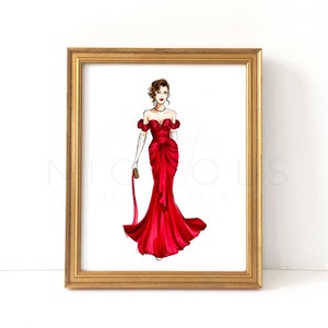 Pretty in Red (Famous Dresses, Fashion Illustration Print)