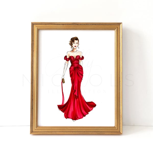 Pretty in Red (Famous Dresses, Fashion Illustration Print)