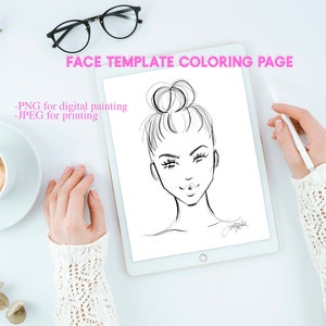 Face Template Coloring Page for Procreate, Portrait Printing and coloring, or Photoshop INSTANT DIGITAL DOWNLOAD
