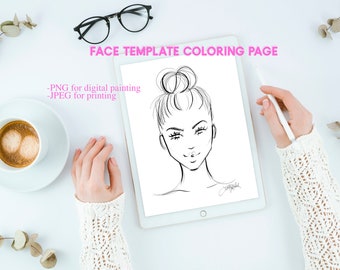 Pagina da colorare con modello per viso Procreate: Ritratto artistico (Download digitale)