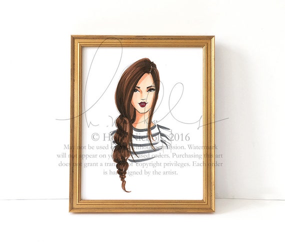Fall Kiss (Fashion Illustration Print, Girl with Braid)