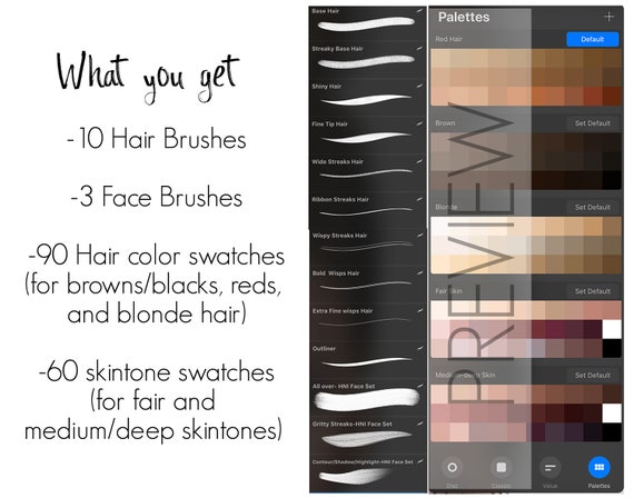 Procreate Megapack Portrait Hair Brushes And Swatches Etsy