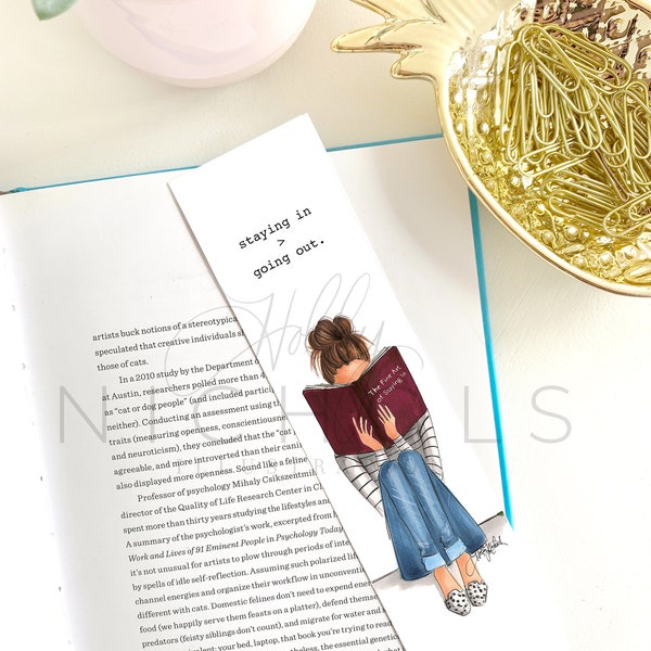 Instant Download Bookmark, Girl Reading Fashion Illustration, Three Color Options Included in one Listing