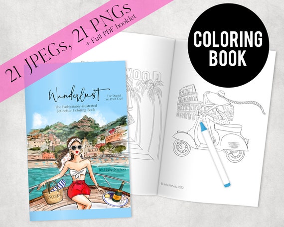 Digital Fashion Illustration Travel Wanderlust Coloring Book for digital or  print use (Adult/Kids Coloring Book) PDF, JPEG, and PNG