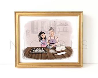 Baking With Grandma (Fair Skin tone, Young Girl With Curly Black Hair)