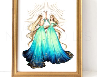 Gemini Season Two (Zodiac Fashion Illustration Print)