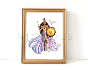 Athena (Greek Goddess Fashion Illustration Print)