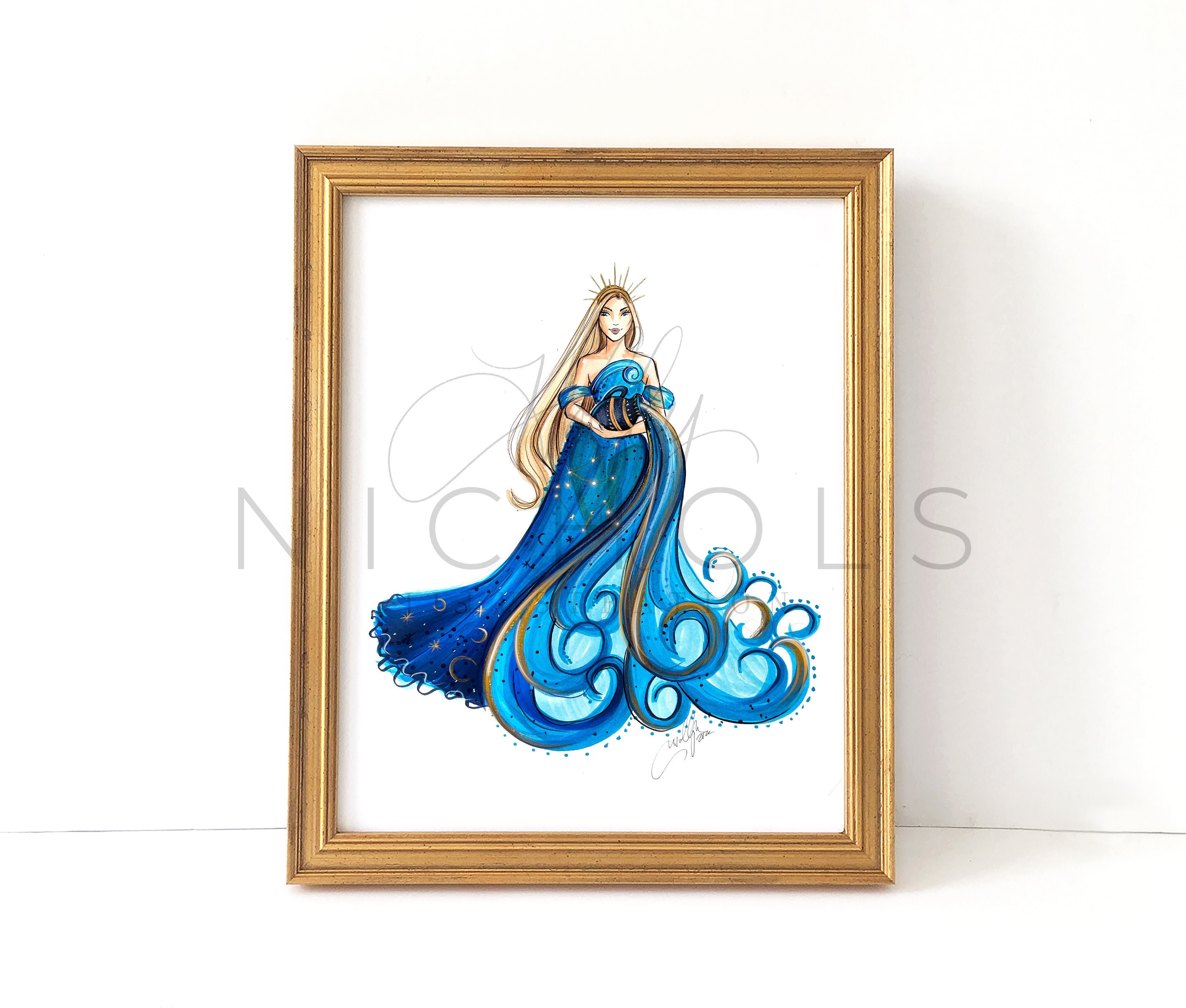 Aquarius Couture, Season One  (Zodiac Fashion Illustration Print)