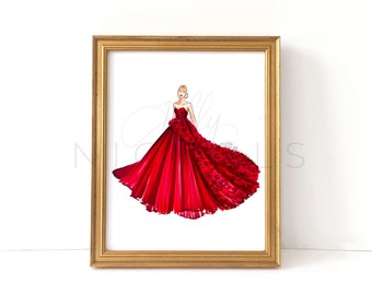 Red Ball Gown (Fashion Illustration Print)