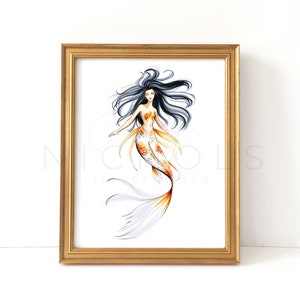 Koi Mermaid Mermaid Fashion Illustration Print Single Koi