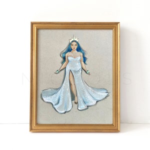 March Birthstone, Aquamarine (Fashion Illustration Print)