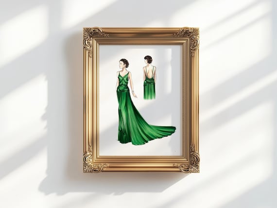 frame green dress The Gown (Famous Dresses, Atonement, Fashion Illustration Print) summer40