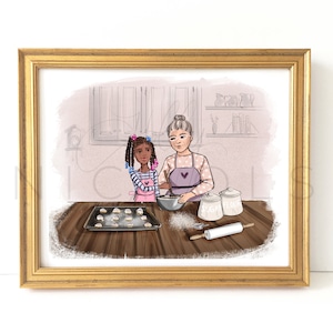 Baking With Grandma (Deep Skin tone Young Girl with Braids, Light Skin Grandma)