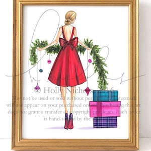 Wrapped Up With A Bow (HOLIDAY Three Color Options, Fashion Illustration Print)