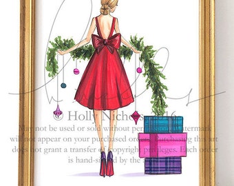 Wrapped Up With A Bow (HOLIDAY Three Color Options, Fashion Illustration Print)