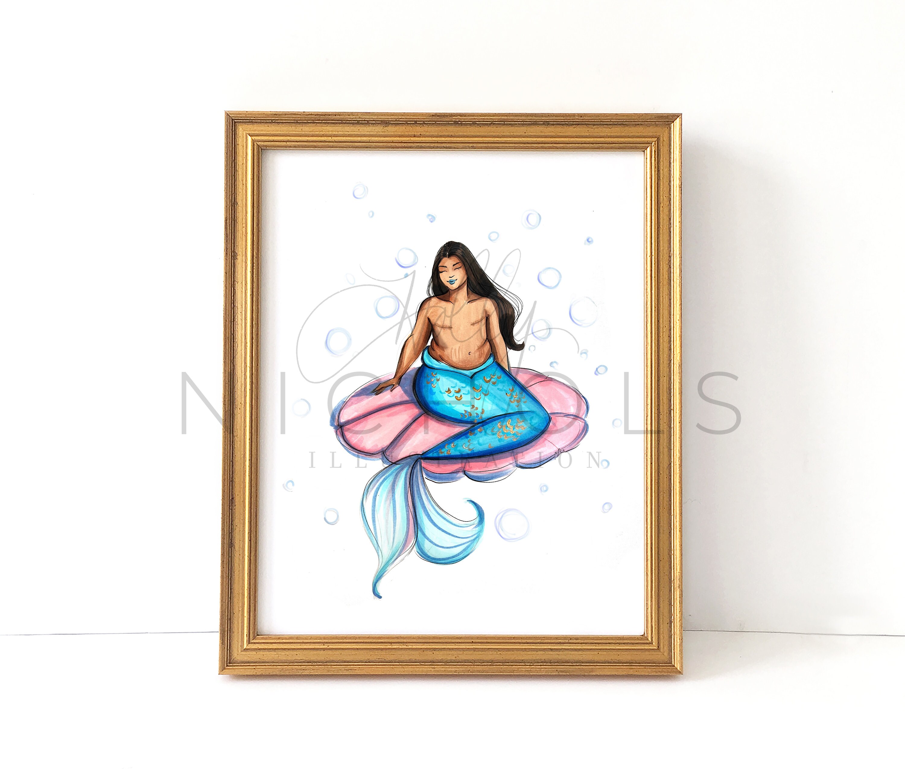 Napping Mermaid (mastectomy Mermaid Fashion Illustration Print) - Etsy