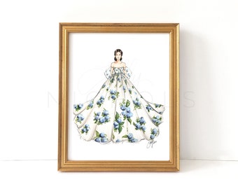Hydrangea Couture Gown Art  (Fashion Illustration Print)