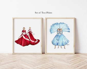 Set of 2, White Christmas Dresses (Fashion Illustration Print)