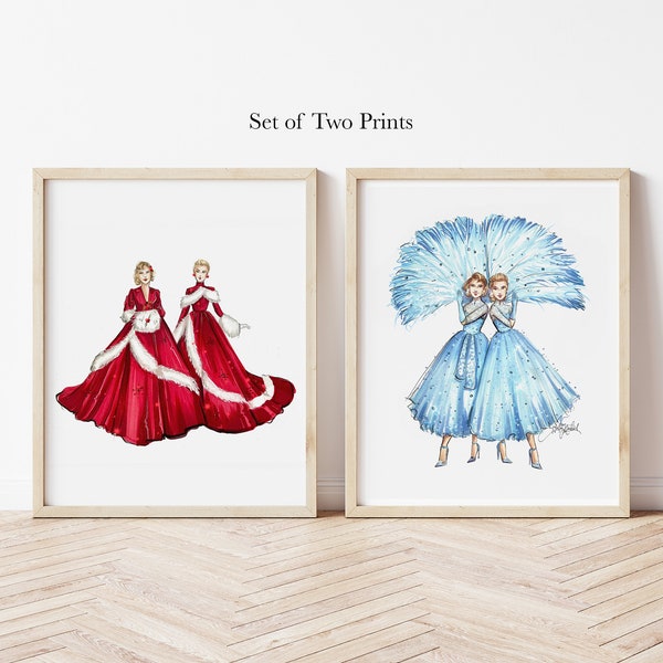 Set of 2, White Christmas Dresses (Fashion Illustration Print)