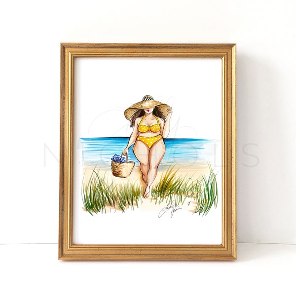 Gele bikini met stippen (mode-illustratieprint)