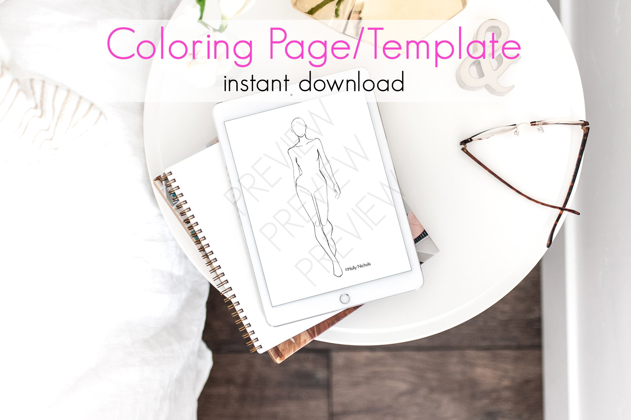 Descarga digital Plantilla de figura de moda — Página para colorear imprimible instantánea para Procreate, Photoshop e impresión