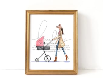 Mommy Chic (Fashion Illustration Print) (Select Carriage color and 3 Different Skin Tone options)