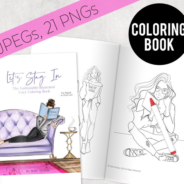 Digital Fashion Illustration Cozy Coloring Book for digital or print use (Adult/Kids Coloring Book)