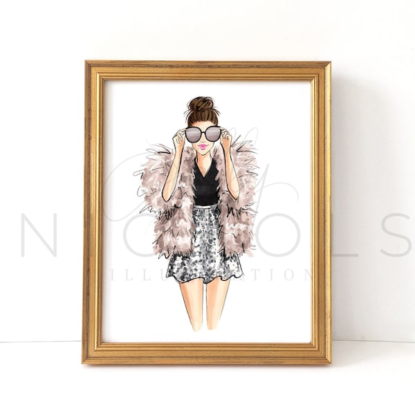 Midnight Maven (with plain sunglasses) (Fashion Illustration, Fur Coat)