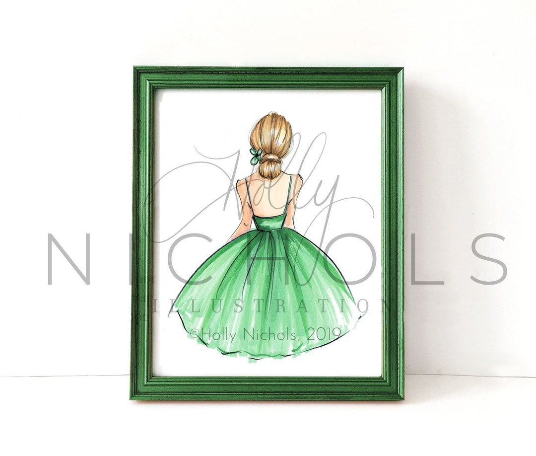 green dress drawing (Fashion Illustration Print) Sweetheart A-Line Dress