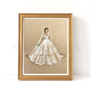 Jackie (Vintage Fashion Illustration Print) 1/2&quot; Border, Simulated Texture