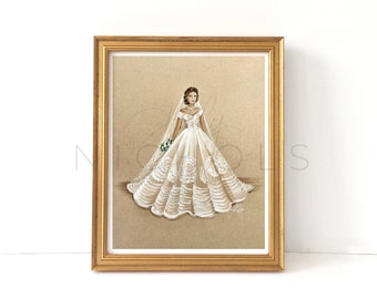 Jackie (Vintage Fashion Illustration Print) 1/2" Border, Simulated Texture