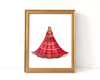Bride in Red (Fashion Illustration Print)