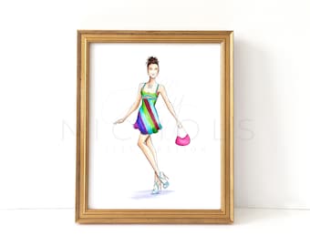 30 and Flirty (Famous Dresses, Fashion Illustration Print)